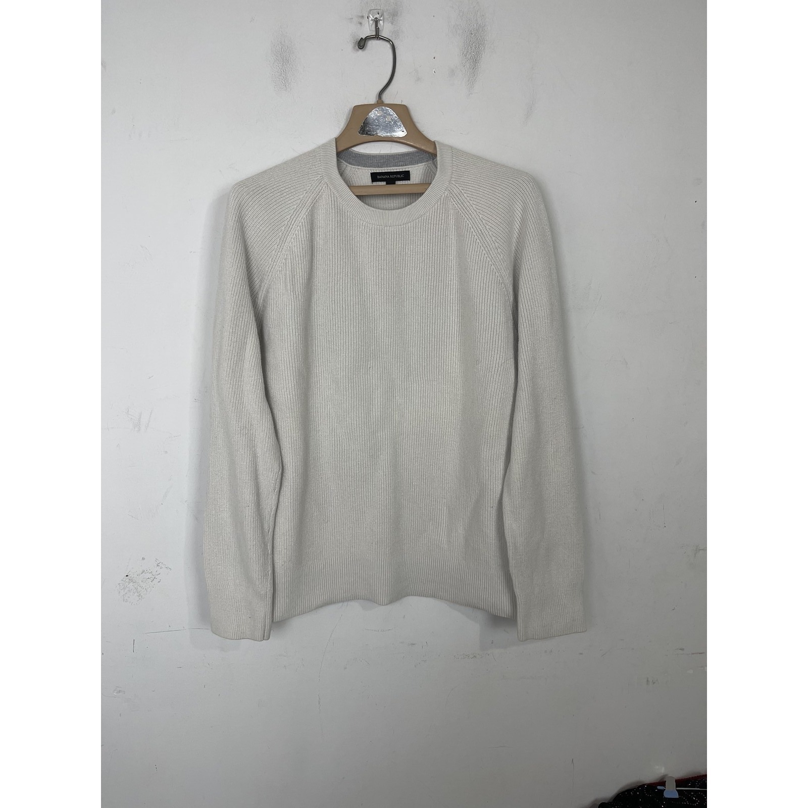 Banana Republic Men Sweater Large Ivory Ribbed Crew Neck Skater Grunge Fisherman